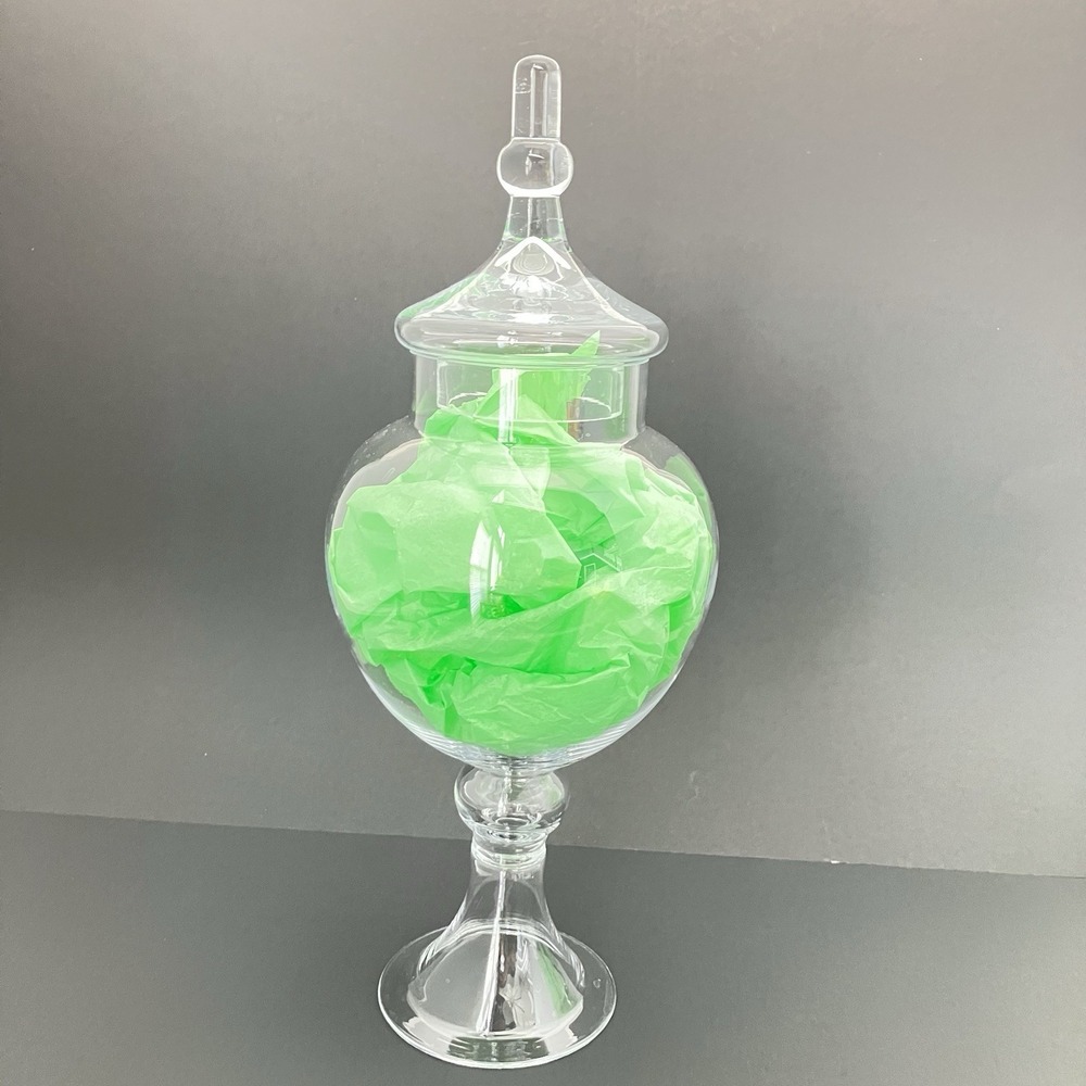 VTG Clear Glass Apothecary Jar Covered Compote Pedestal Candy Dish Finial Footed